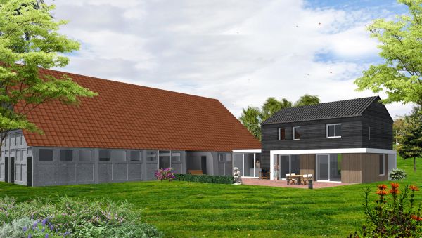 Visualisatie verbouw woning bij Schokbeton schuur